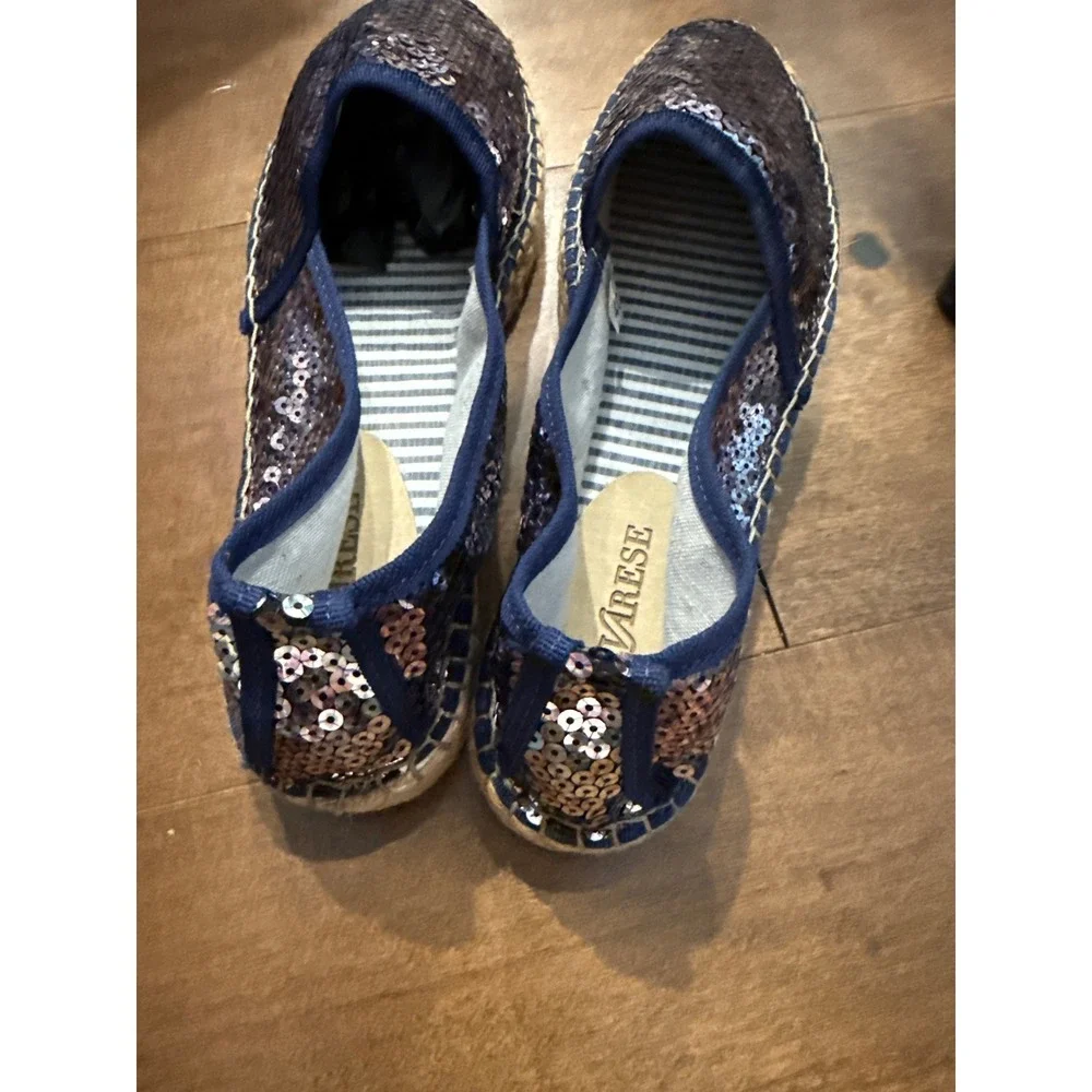 Divarese Sequin Espadrilles Navy Blue Purple Iridescent Slip On Flats Size 40